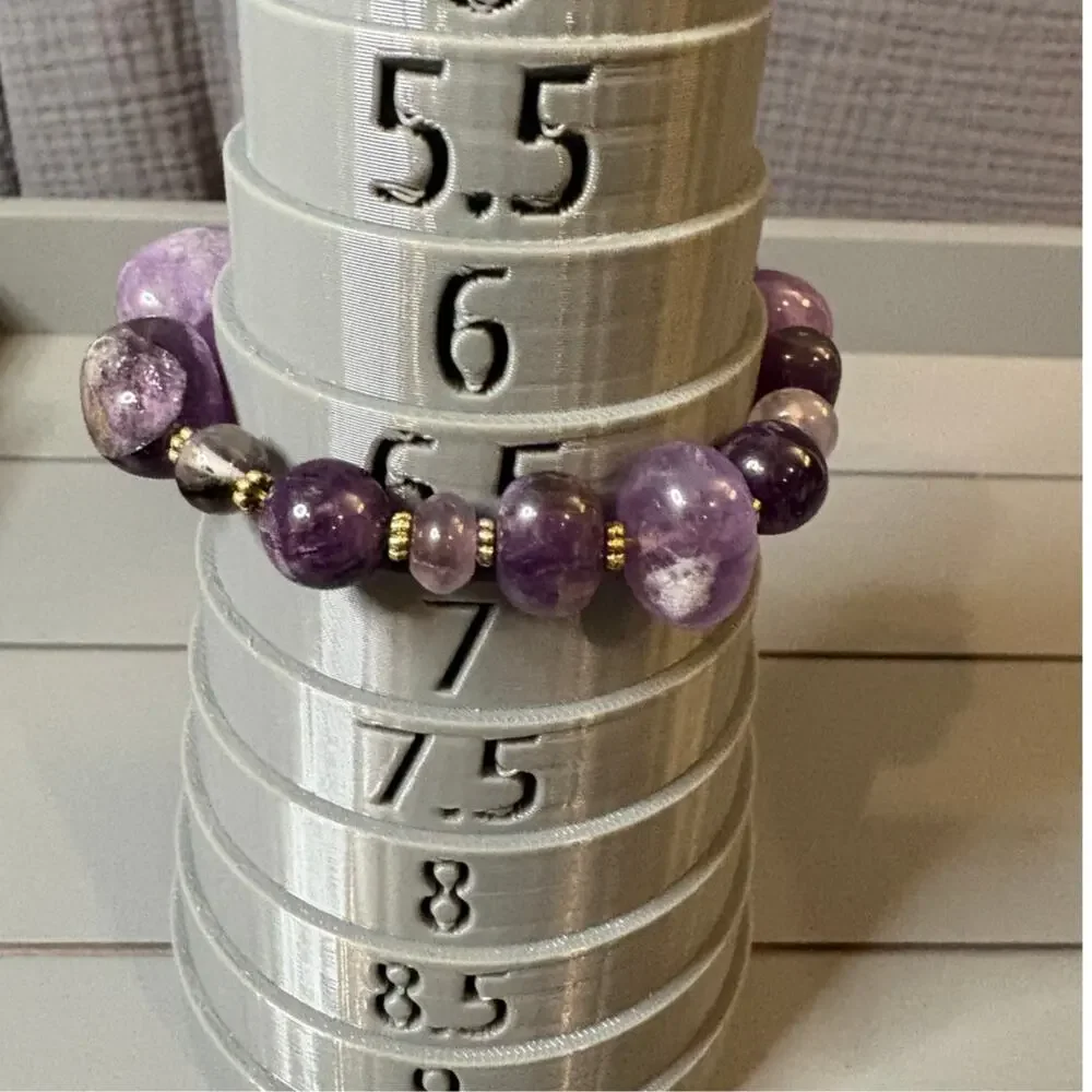 Chunky Amethyst Stone Bead Stretch Bracelet Purple